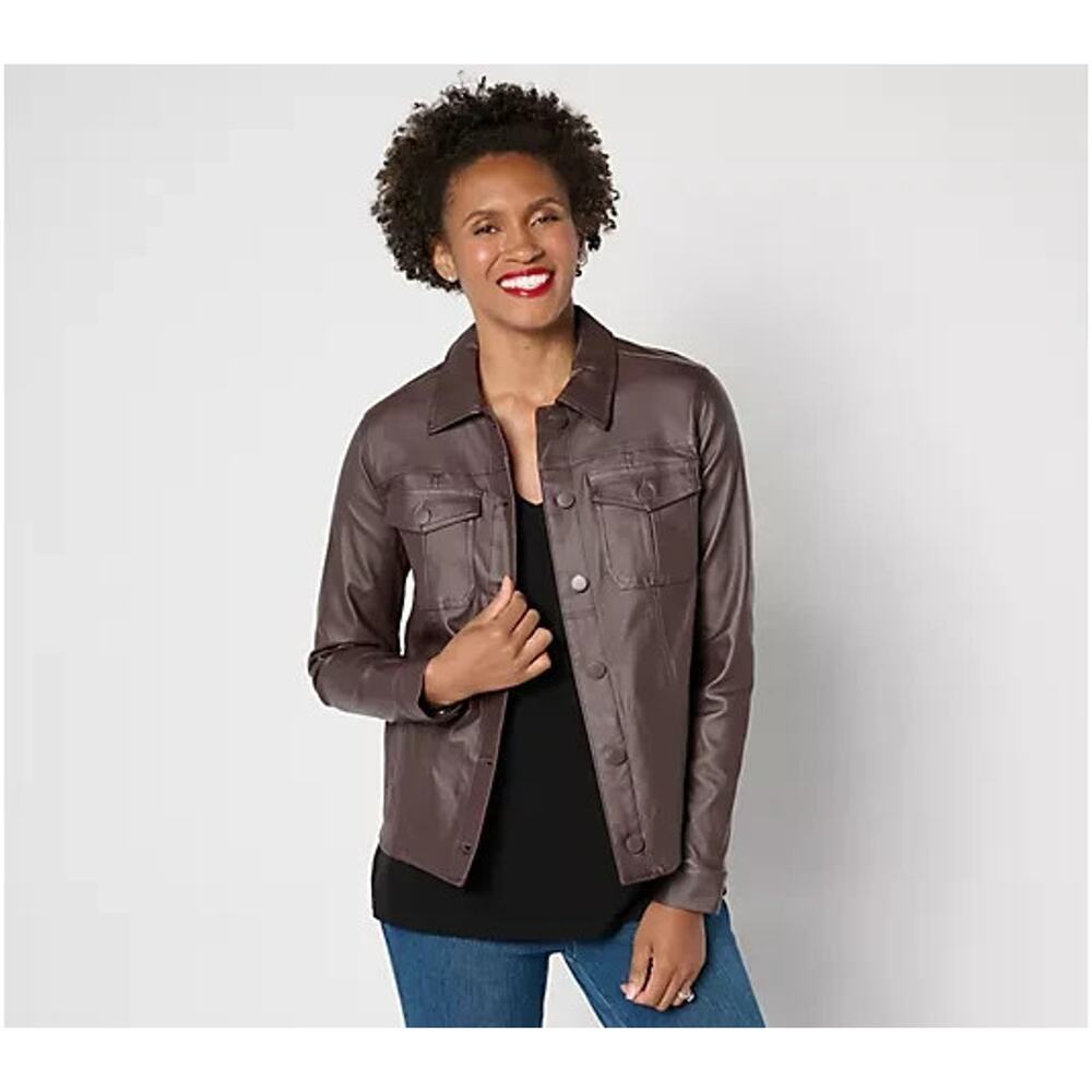 Belle‎ by Kim Gravel Rebelleious Coated Cargo Jacket Chocolate Plum 3X A655164